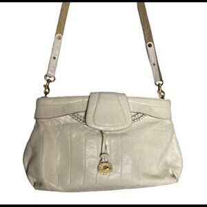 Brahmin Vintage Croc Embossed White Leather Shoulder Bag